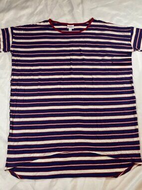 Lularoe Irma Knit Tunic Top Womens XL Red Blue Stripes Flowy Stretchy